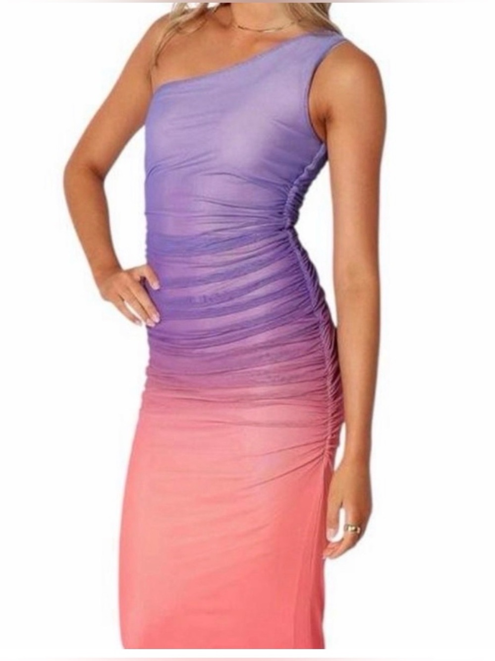 NWT Petal & Pup Dakota One Shoulder Midi Dress Purple Gradient Size: M NEW
